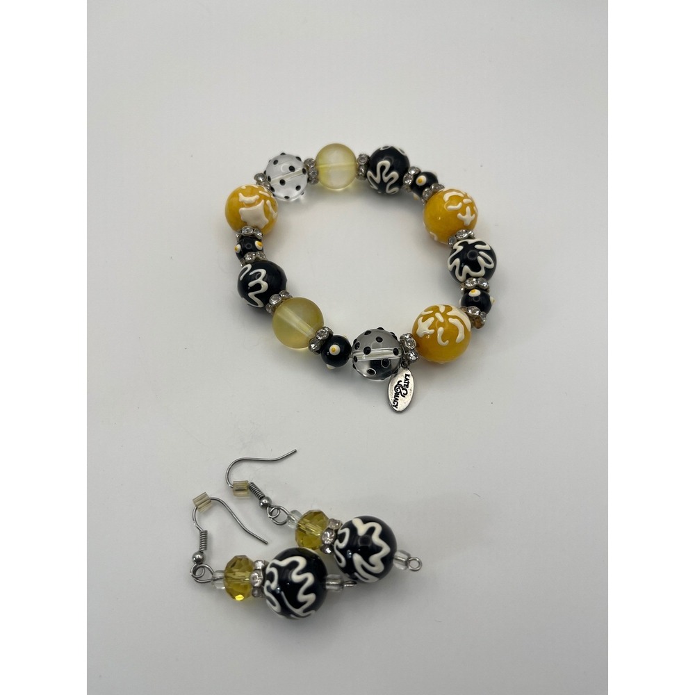 Kate &‎ Macy Queen Bee Hand Painted Glass Bead Bracelet and Earring Jewelry Set